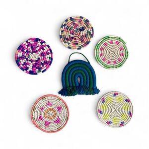 Handmade Woven Hot Plates Wall Art Colorful Set Of 5 + 1 Woven Arc = 6